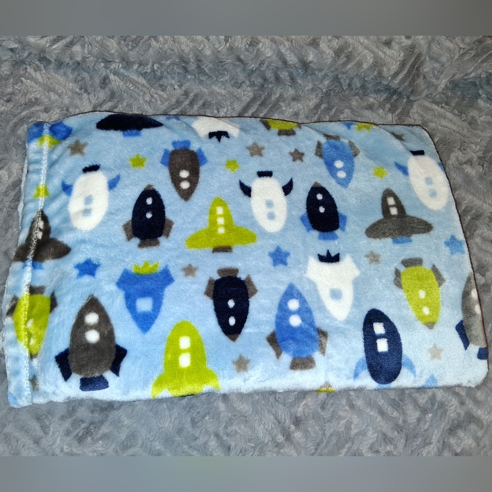 Baby Starters Blanket Blue Rocket Space Like New 30 X 40